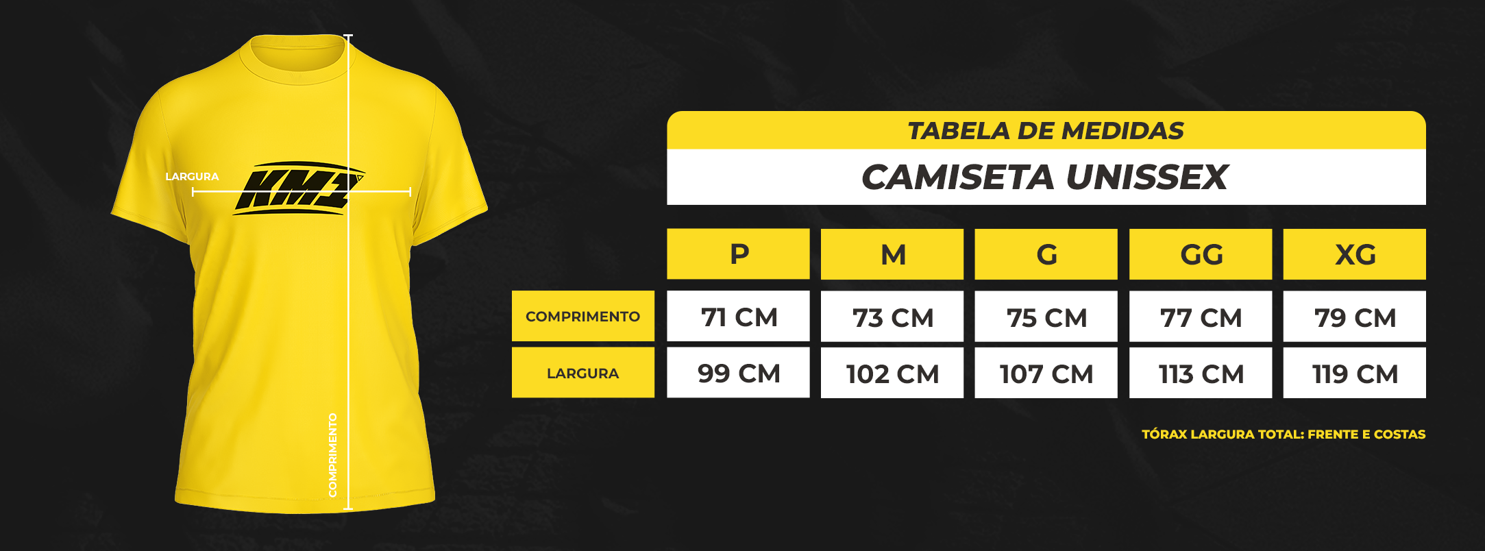 Guia de Tamanho Unissex - KM1